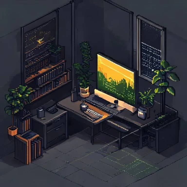 Pixel-art developer workspace