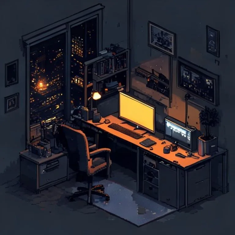 Pixel-art developer workspace